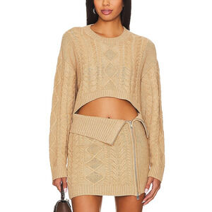 Camila Coelho 'Carmen' Beige Cropped Cable Crew Size S